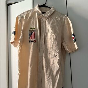 10.Deep Beige Casual Button Down Shirt with Patches
